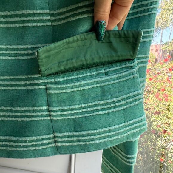 Akris Punto 100% Silk Tailored Cropped Jacket in Striped Green size 10 M - Picture 7 of 16